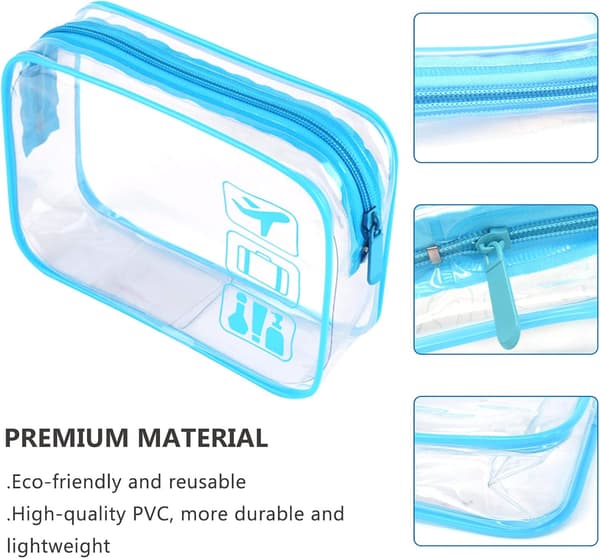Klar kvarts TSA toalettmappe for flyplassikkerhet[ZHE] 3PC blue