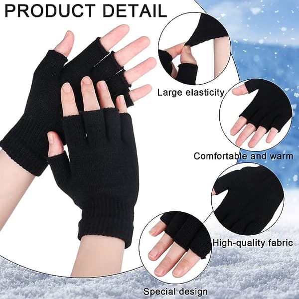 Fingerløse handsker, halvfinger strikkede handsker, 2 par
