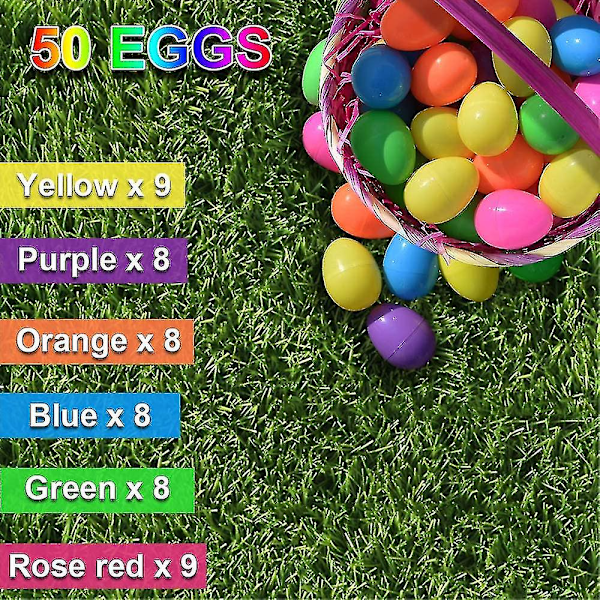 50 stk plastpåskeegg, 6 cm påskeegg, påskeegg til eggjakt