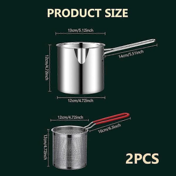 2 pcs 1200ml Stainless Steel Deep Fryer with Basket