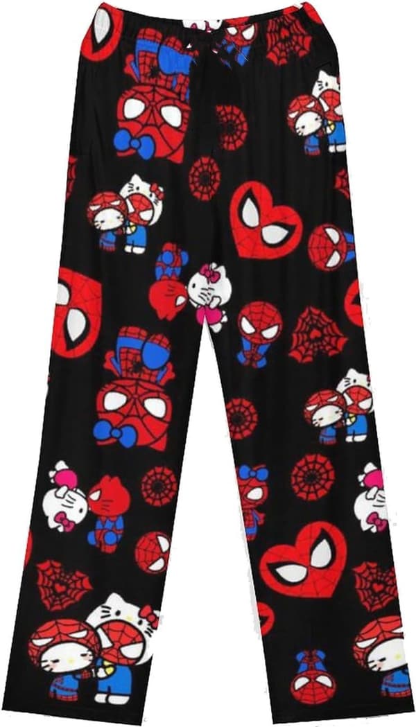Spider-Man Unisex 100% puuvillaiset pitkät housut - Mukavat pitkät pyjamahousut sarjakuvakuviolla Spider-Man