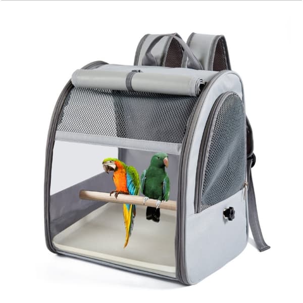 Bird Backpack Large Capacity Ventilated for Parrot and Pigeon, Portable with Double Shoulder Straps, Polyester Grey, Stable Inner Structure 1099