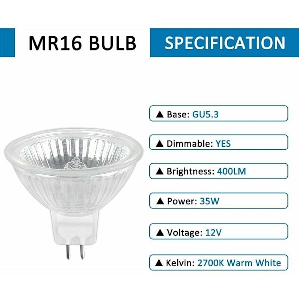GU5.3 35W 12V Halogeenilamppu, MR16 Spotti 6 kpl,
