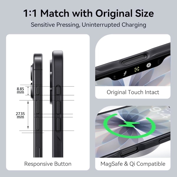 Matt finish slim hard case compatible with iPhone 17 - Black[ZHE]