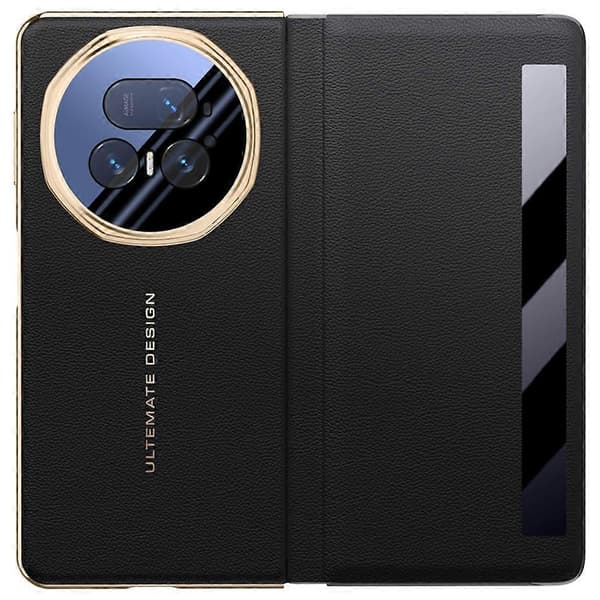 Honor Magic V5 5G Case - Smart View Window, Leather Phone Case with Metal Lens Stand