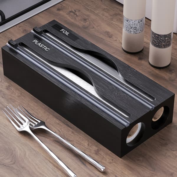 2-i-1 Bambusdispenser for Folie, Voks- og Bakepapir med Kutter Brown-1