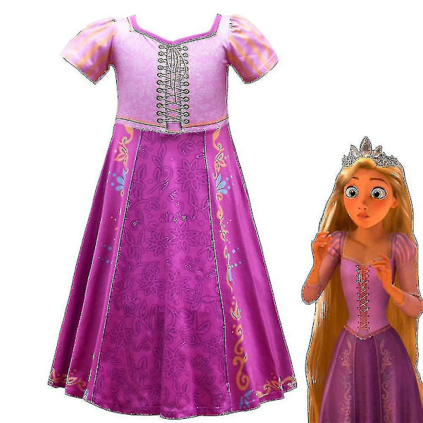 Rapunzel-dräkt för flickor Fest Snygga kortärmade prinsessklänningar A