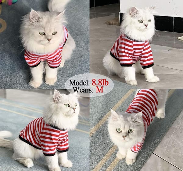 2-pack randiga hundtröjor i bomull, andningsbara husdjurskläder för alla storlekar [ZHE] Medium Black*1 & Red*1