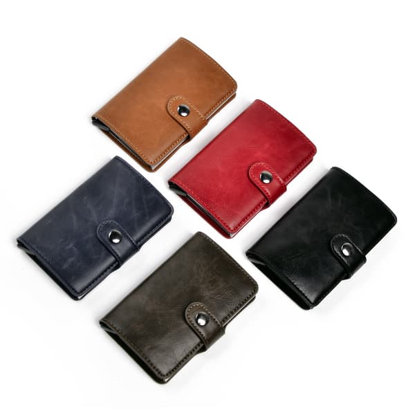 RFID-Secure Card Holder, Ejects 6 Cards with Leather Jacket and Bill Compartment Brun brown