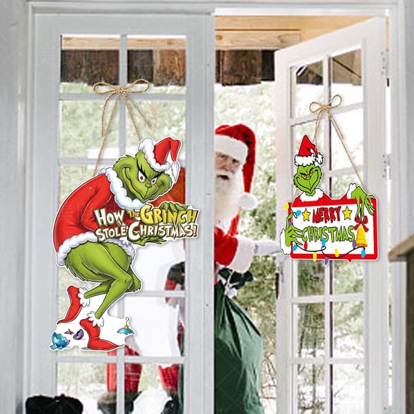 Grinch Jule Dørhængesæt 4 Stk. Papir Festdekorationer Vægpynt til Højtid
