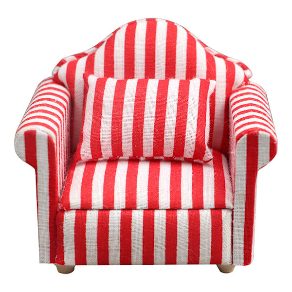 Landelig stil mini sofa til dukkehus miniature sofa og sæt træ simulering møbler pigers favoritgave Red stripes