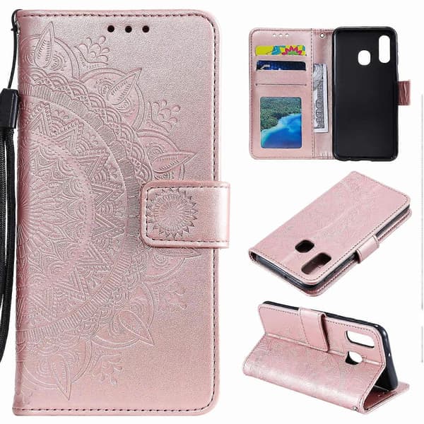 Embossed Mandala Flower Stand Wallet Leather Case for Samsung Galaxy A40 Pink g Pink g