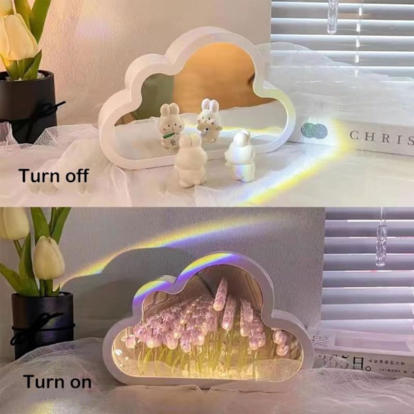 20 Kukka Pilvi Tulppaani Peili Yövalo, DIY LED Koriste Makuuhuoneeseen (Vaaleanpunainen) Vaaleanpunainen Rosa Rosa