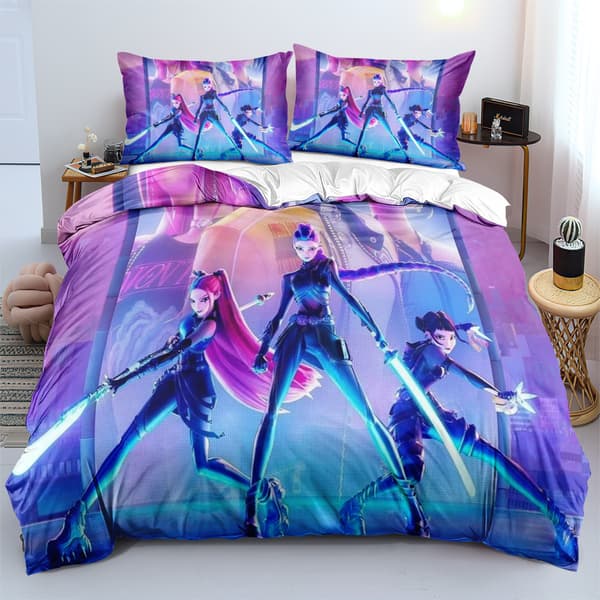 Huntrix Anime Tryckt Påslakanset | 3-delat Sängkläder[ZHE] 140*210cm three-piece set RH-03