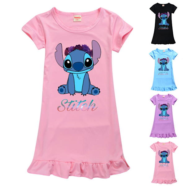 Lilo & Stitch Prinsessnattlinne Barn Flickor Rynkad Sovklänning Nattkläder Pyjamas Lila Purple 130cm