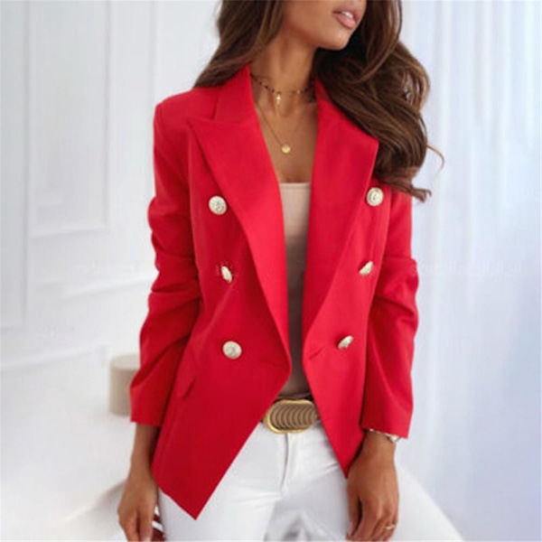 Kvinner Dobbelspent dressjakke langermet kåpe Formell Business Casual Slim Fit Jakke Yttertøy Rød Red 3XL