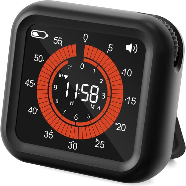 Digital Visual Timer - Max 11H 59M Rechargeable Countdown Timer with VA Screen, Clear Digits, Adjustable Volume