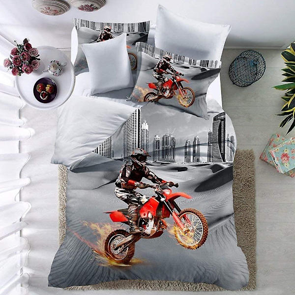3D Moottoripyörä Dirt Bike -pussilakanasetti tyynyliinalla (Twin)