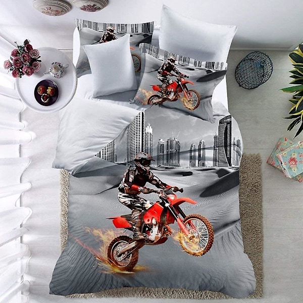 3D Motorsykkel Dirt Bike Sengetøysett med trekk (dobbel)