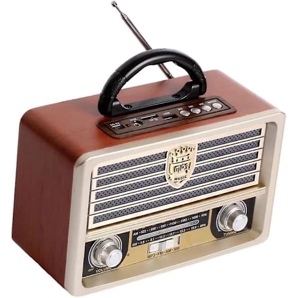 Retroradio i trä med FM, CD-spelare och basförstärkning [ZHE]