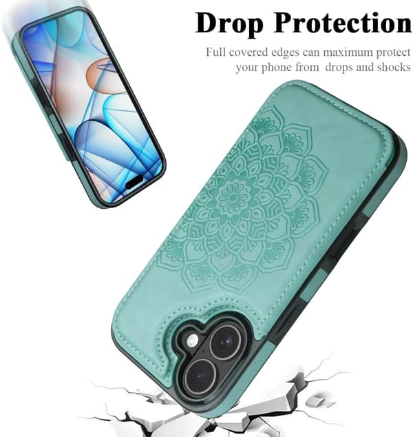 Blomstermagnetisk Knap Beskyttende Wallet Case til iPhone 17 Pro Max, Grøn[ZHE] iPhone 17 Pro Max green