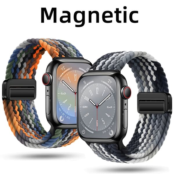Elastisk vevd nylon Solo Loop-rem for Apple Watch 38 mm til 49 mm Z-pattern Svart Regnbåge 38mm 40mm 41mm S11(10)-42mm