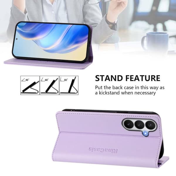 Samsung Galaxy S26 5G Case with Double Foldable Magnetic Suction Function in RFID Leather Ljuslila
