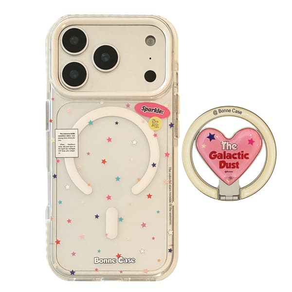 Magnetiskt mobilskal för iPhone 17 Pro Max, rosa och blå stjärndesign med hjärtformat stativ