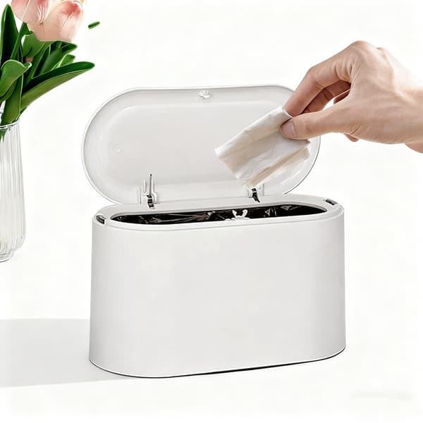 Mini Sensor Trash Can, Compact ABS Plastic Countertop Desktop Waste Bin For Kitchen Bathroom Office Car, 11x13x22cm, White