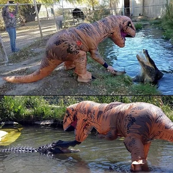 Påskerbjudanden! Högkvalitativ uppblåsbar T-Rex Dinosauriedräkt Halloween Maskeraddräkt för Vuxen (Brun)