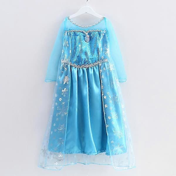 Frost Elsa Cosplay Klänning för Flickor 3-8 År, Festdräkt 5-6 Years