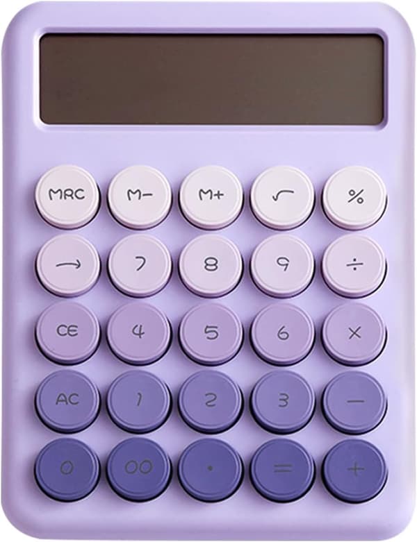 Mechanical Calculator, 12-Digit Large LCD Display and Large Round Buttons Gradient Color Desktop Calculator, 15° Tilt Screen Electronic Calculator Purple