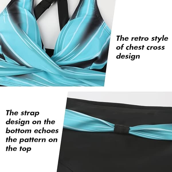 Todelt badedragt til kvinder, V-hals, krydsende blomstret bikini, badedragt, Tummy Control Bikini-sæt BLÅ BLUE[ZHE] BLUE M
