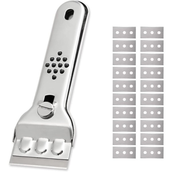 Induktionstopsskraber Glaskeramisk skraber Rustfri stålskraber med 20 blade til glas, induktionstop, bil, spejl, klistermærker, rengøring