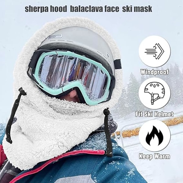 Sherpa-huppuinen hiihtosuoja, fleece-balaklava tuulenpitävä talvimask