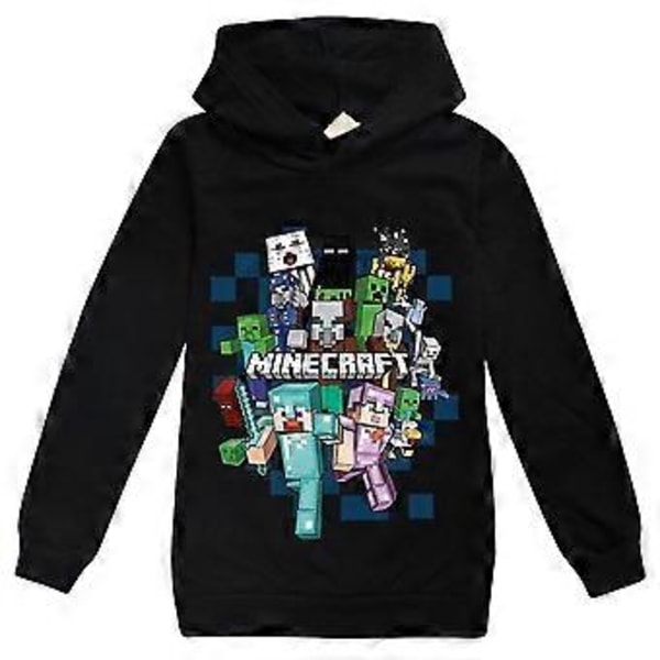 Barn Tecknade Spel Hoodie Casual Långärmad Tröja Minecraft Grafisk Tröja För 5-12 År Pojkar Flickor (Svart 11-12 År)