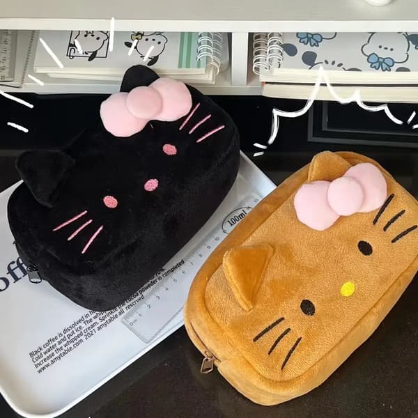 Sanrio KT Cat Pencil Case, A Cute Pencil Case With High Aesthetic Value For Hearts BLACK