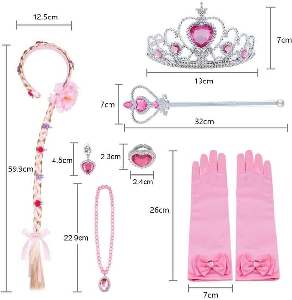 Prinsesse Elsa Kostume Tilbehørssæt til Børn, Inkluderer Fletning, Tiara, Handsker og W 9pcs - pink (braids)