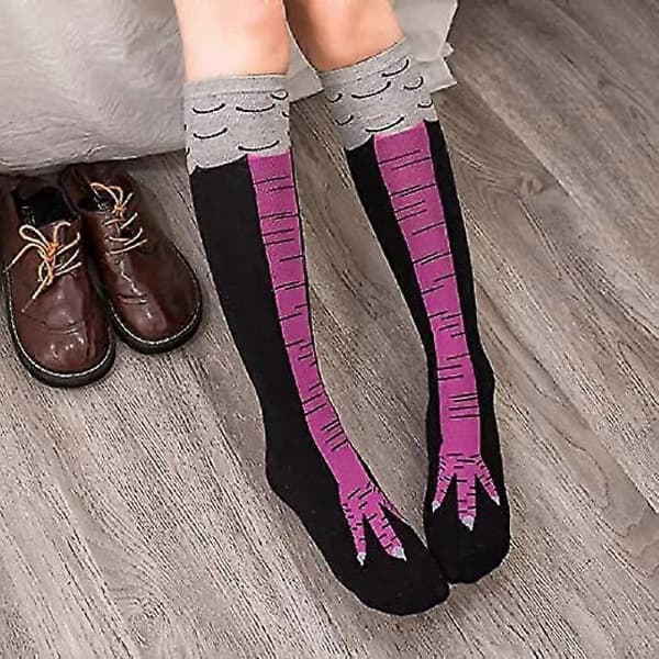 Komiske Kyllingebenstrømper i Sort og Rød[ZHE] mid-calf Black red claw