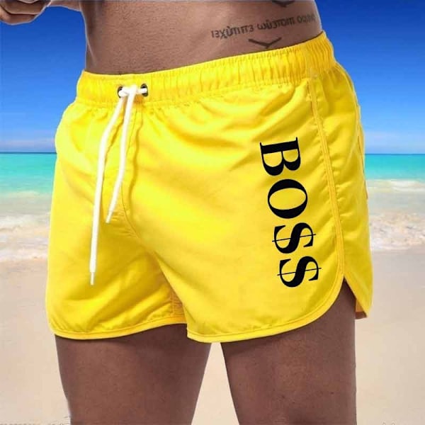 Boss Casual Fashion Strandshorts för män Badshorts Gula Yellow L