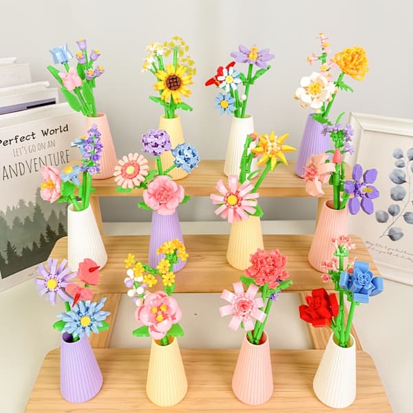 Mikrobyggstenar Blomvas-set, 118-209 delar, skrivbordsdekoration NR.02 209 st