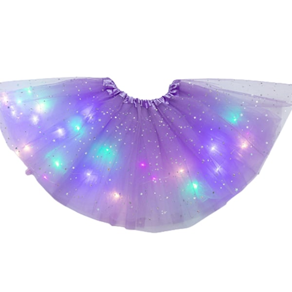 Lysende LED fluffy skjørt for jenter Lagdelt Ballett Dans Plissert skjørt for fødselsdag Light Purple