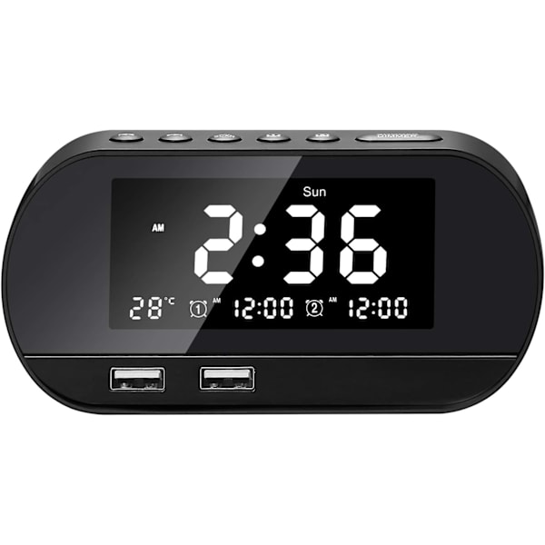 Klockradio med FM-radio, digital väckarklocka, dubbla alarm