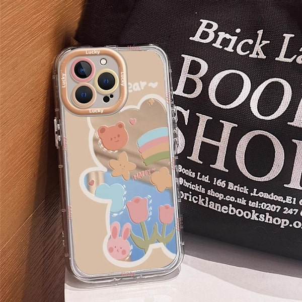 Sød tegneseriebjørn spejl telefoncover med sødt blomsterbjørnemønster Style 1 iPhone 12 Pro Max