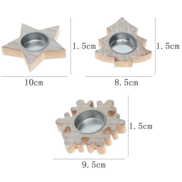 3 stilfulle juletræljusestaker Stjerne Snøflak Julgran D