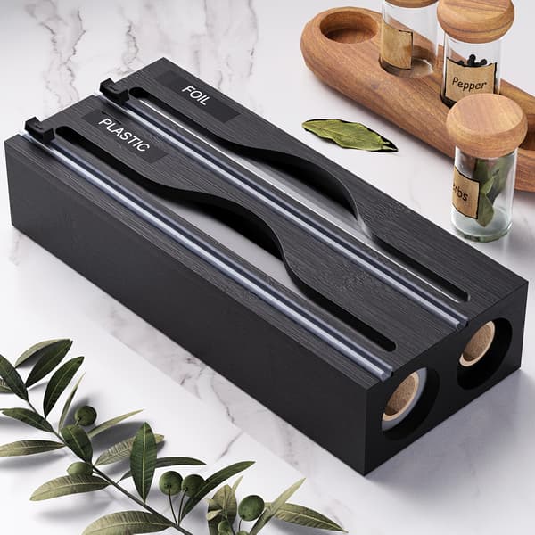 2-i-1 Bambusdispenser for Folie, Voks- og Bakepapir med Kutter Brown-1