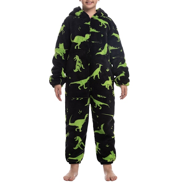Barn Fleece Onesie Pyjamas Dragkedja Unisex Mönstertryck Huva Sovdräkt för Pojkar Flickor Typ 4 Type 4 140