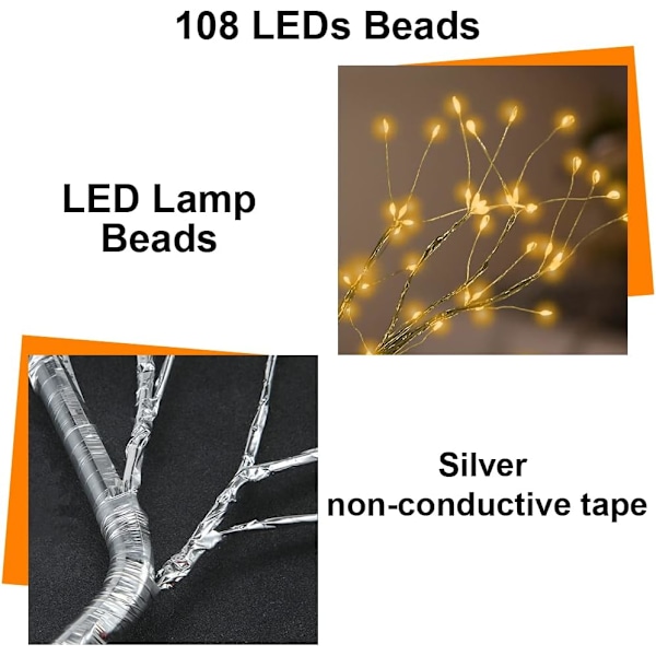 Lämpimän valkoiset LED Bonsai -puulamput, 108 säädettävää oksaa, sisäkäyttöön tarkoitettu USB-lamppu kaukosäätimellä, lämmin valkoinen Varm vit Parent