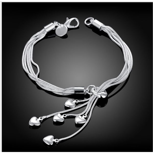 Silver Five Wire Chain Strap Five Heart Bangle Bracelet[ZHE]
