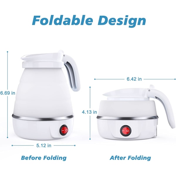 Foldbar elektrisk elkedel i europæisk standard, foldbar elektrisk elkedel til te og kaffe, bærbar med aftagelig strømledning